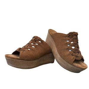 Michael Kors 9.5 Brown Suede Woven Wedge Sandals